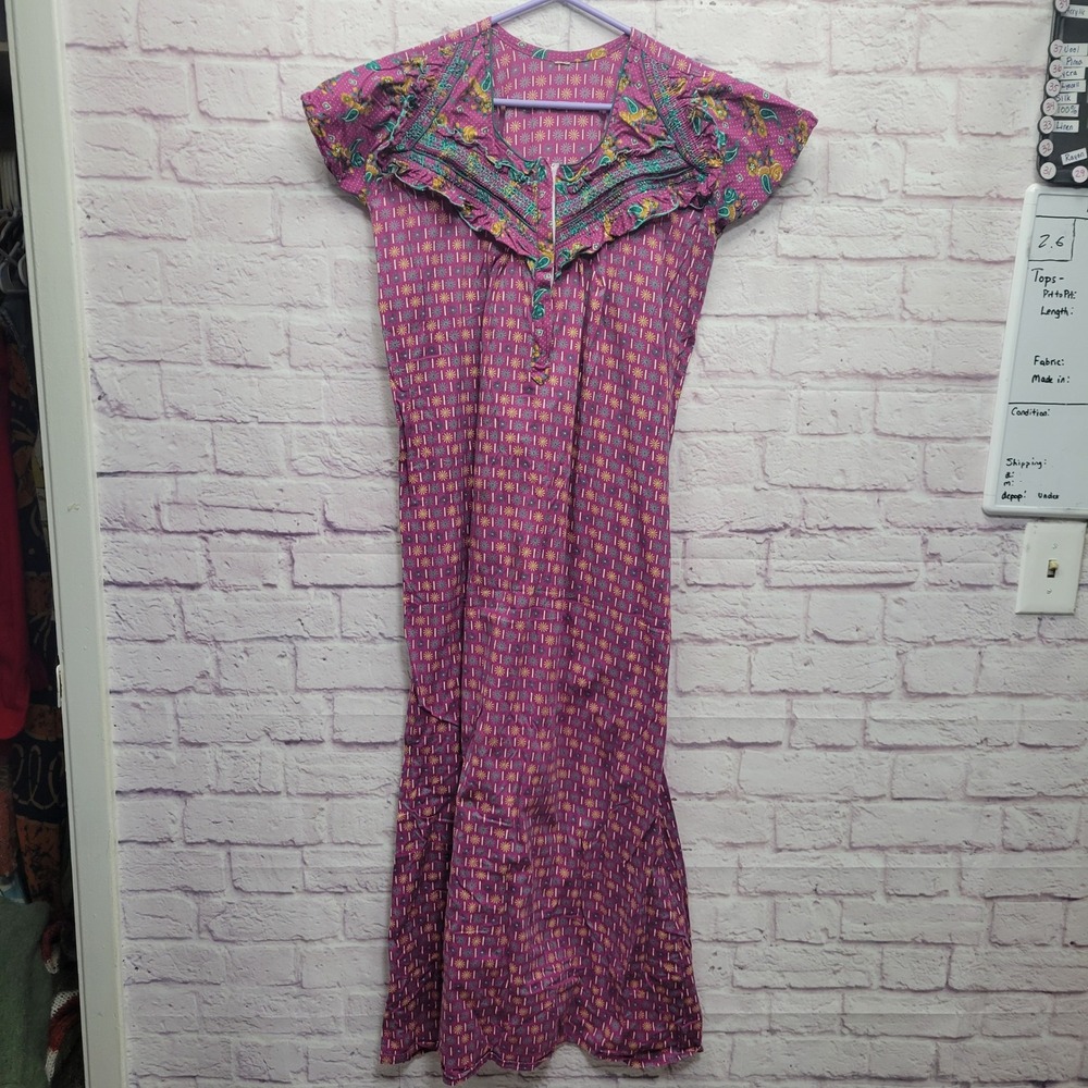 VTG Floral Smocked Nursing Maxi Dress Sz XL‎ Breastfeeding Ruffled Boho Cottage